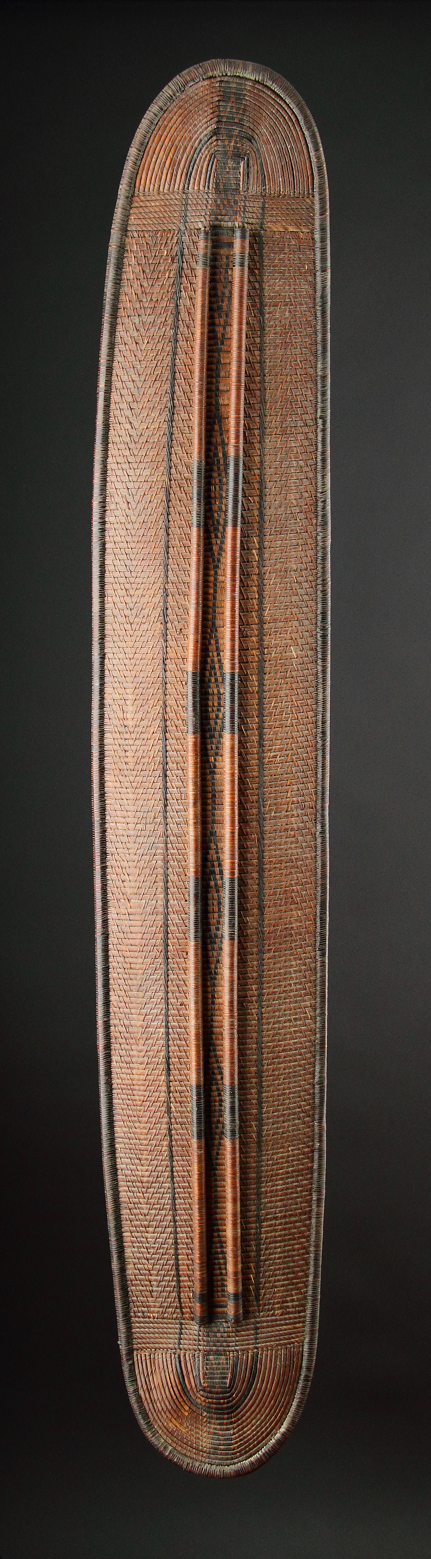 Central African Democratic Republic of Congo Mongo Saka Peoples Long Oval Wickerworked Shield 